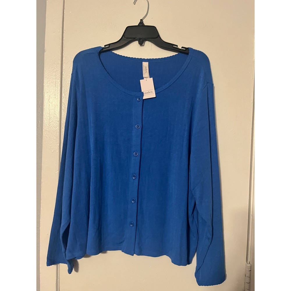 Auden Women 2X Blue Ribbed Button Down Sleep Cardigan Long Sleeve NWT